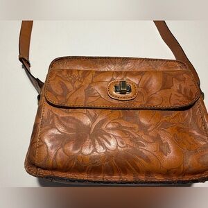 Patricia Nash Laser Floral Maxela Tan Leather Shoulder Bag